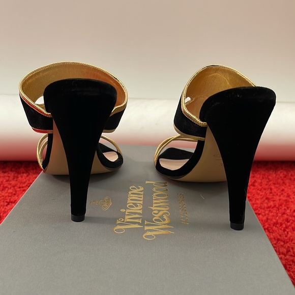 Vivienne Westwood NWT MASCHEREDE hells in blk Velvet and gold leather IT37 - Picture 9 of 13